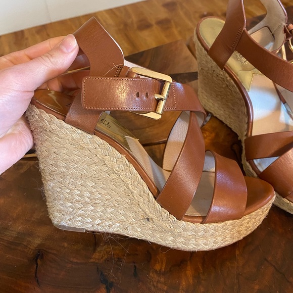 Michael Kors Giovanna Wedge Leather Sandal Platforms Size 10 - Picture 2 of 7